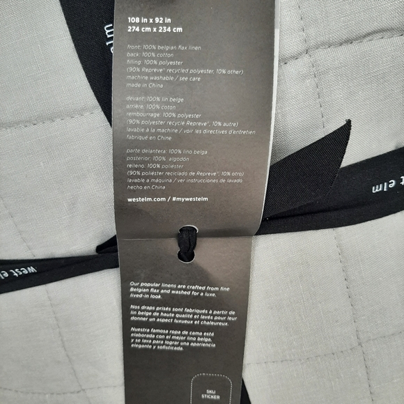 West Elm Belgian Flax Linen Frayed Edge King Quilt Platinum Gray - Picture 4 of 12